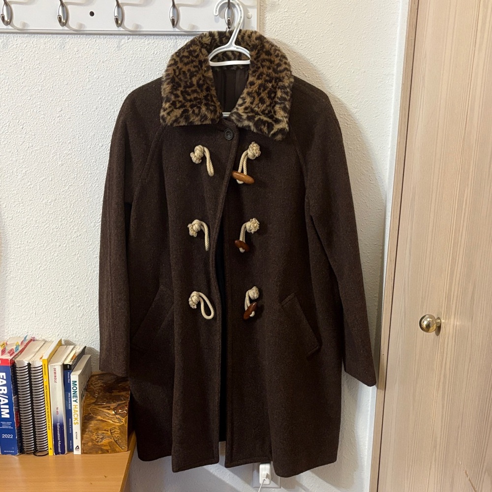 Chipie Brown Coat with Animal Print Collar